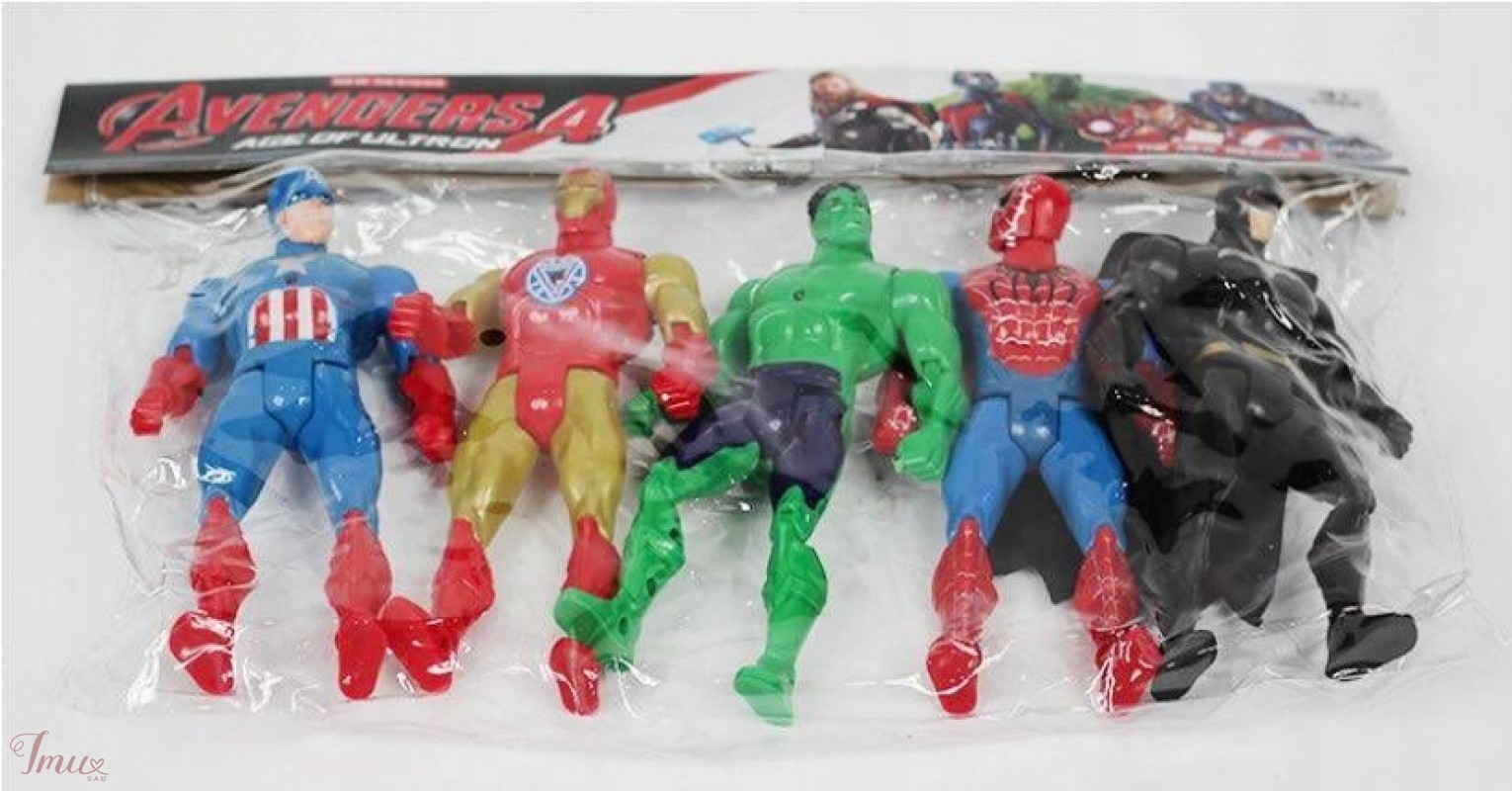 imusau.lt | parduodama Super herojų figūrėlių rinkinys: Geležinis  žmogus, Halkas, Žmogus voras, Kapitonas Amerika, Betmenas