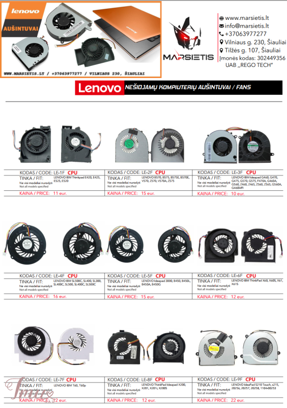 imusau.lt | parduodama LENOVO nešiojamų kompiuterių aušintuvai / ventiliatoriai geriausia kaina Lietuvoje!