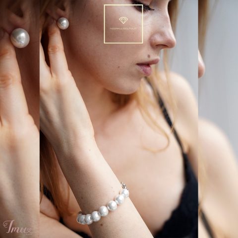 imusau.lt | parduodama Komplektas: sidabriniai auskarai + apyrankė iš kriauklyčių pudros perlų